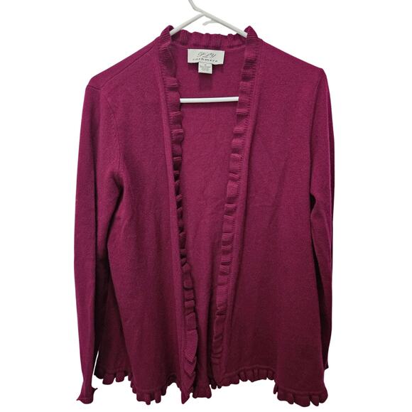 Vintage PLY 100% Cashmere Pink Magenta Ruffle Cardigan Sweater Size M Sku 211 - Picture 1 of 10